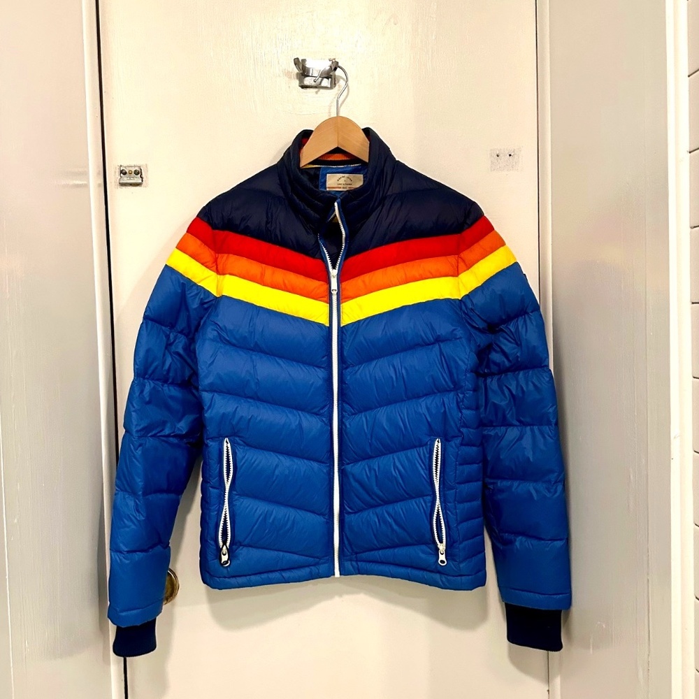 Men's Marine Layer Lost and Found Blue SunsetColorblock Puffer Jacket size Small
